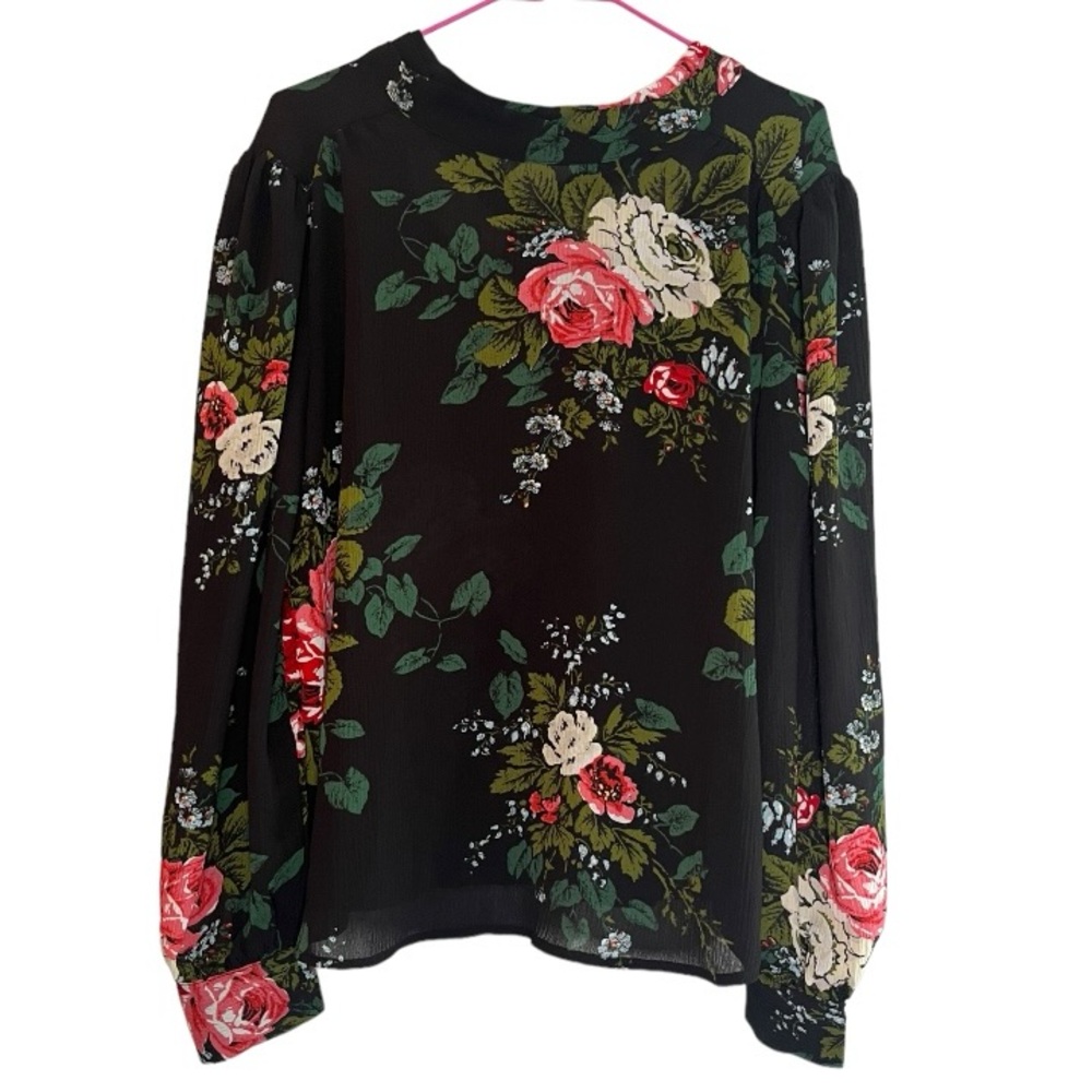 floral‎ plisse tie back long sleeve blouse sz S/M